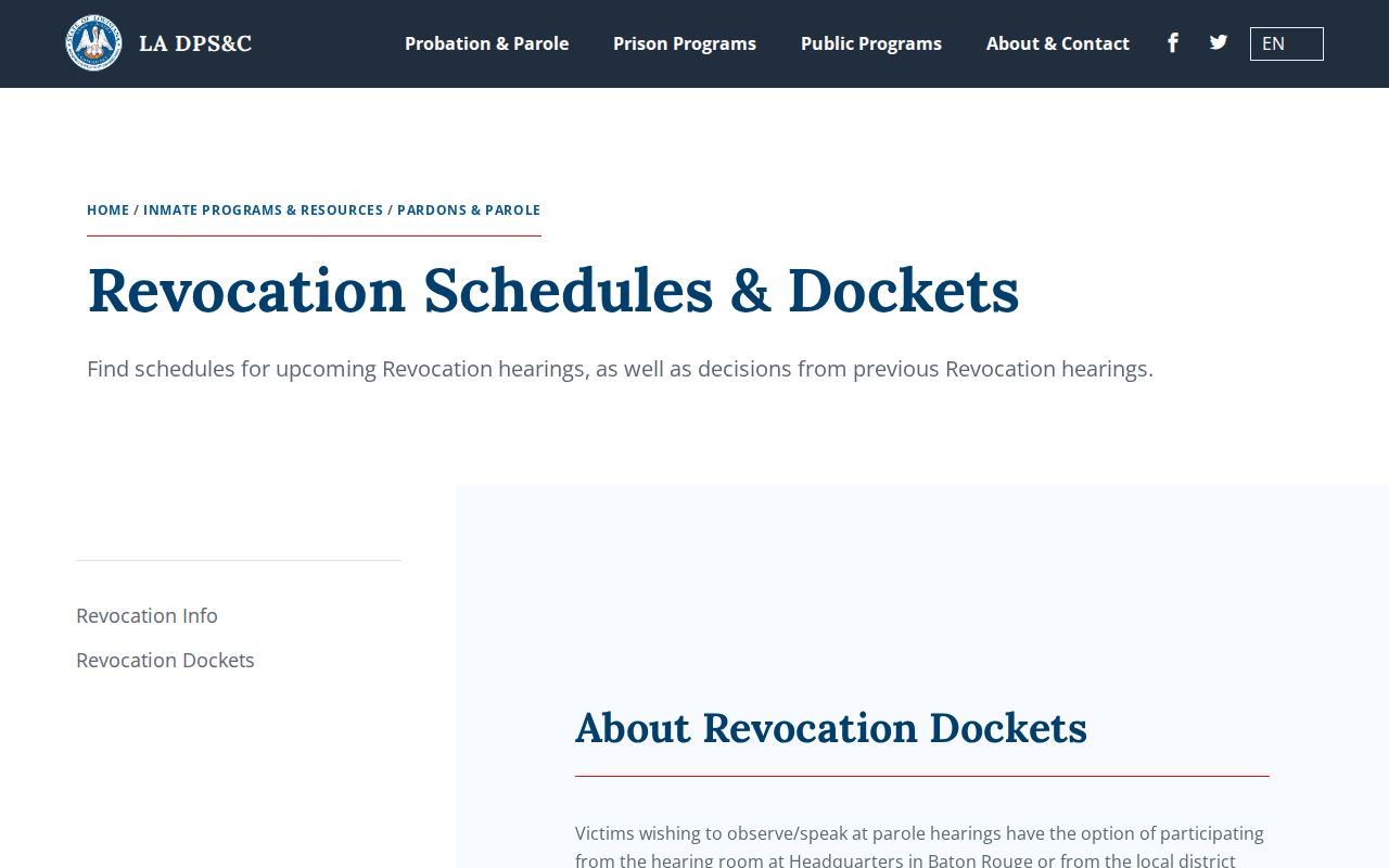 Louisiana revocation schedule used for East Carroll Parish parole records